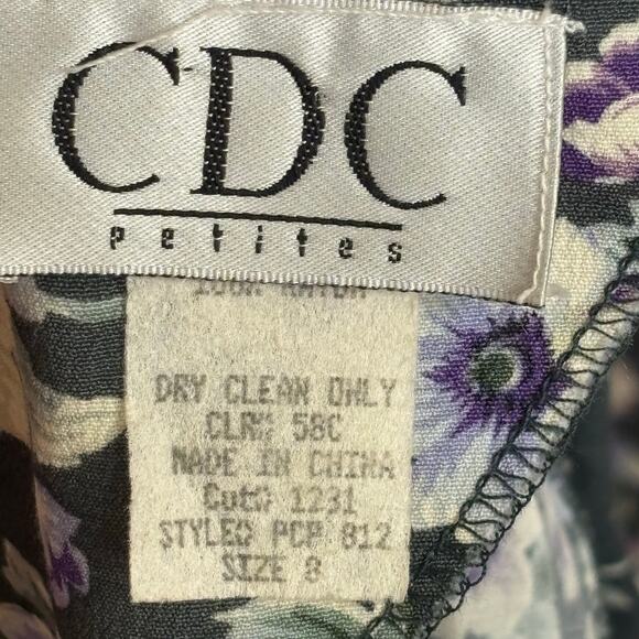 Vintage 90s CDC Petites Floral Rayon Dress Purple White Rosettes Cottagecore 8 - Picture 8 of 10